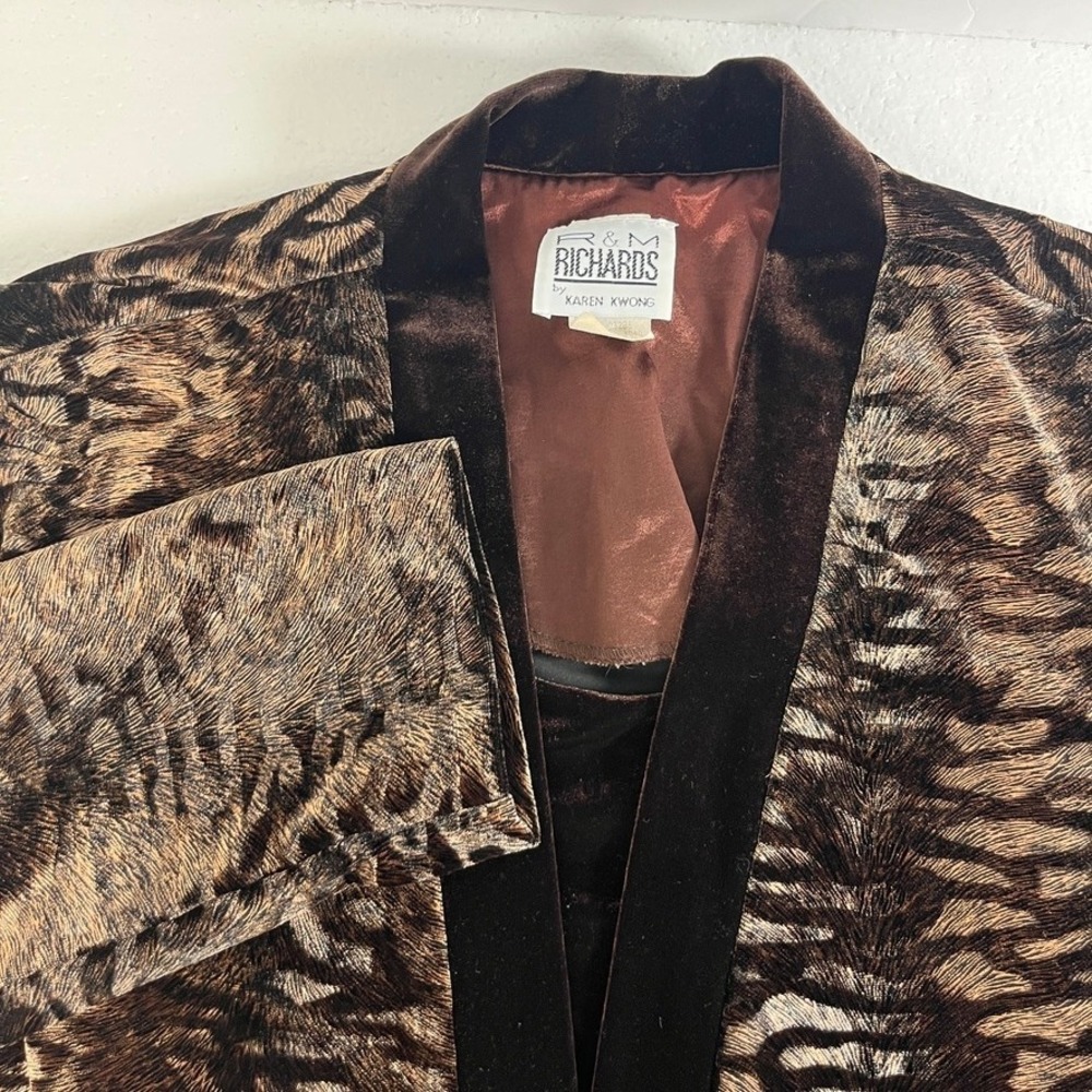 VTG R & M Richards Karen Kwong Velvet‎ Sz 14 Animal Print Duster Jacket Cardigan